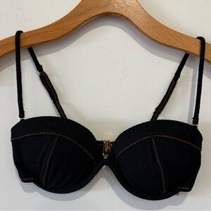 VIX Paula Hermanny Black Bikini Bra Top with Gold Stitching- M